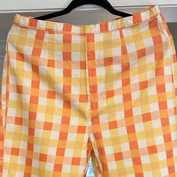 Free People "She's All That" Yellow/Orange Plaid Summer Pants - Size 12 - Picture 4 of 16